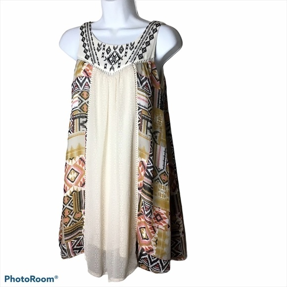 REWIND Dress Aztec Boho Casual Swing Dress - Picture 1 of 8